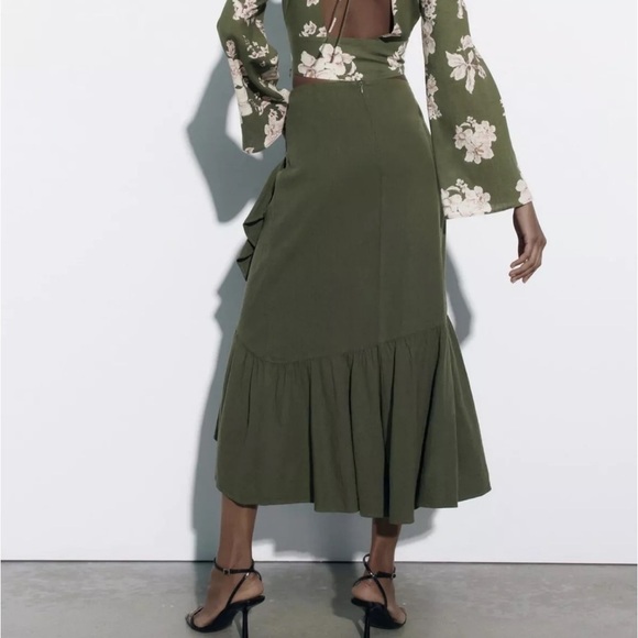 Zara linen blend ruffle midi skirt - Picture 3 of 8